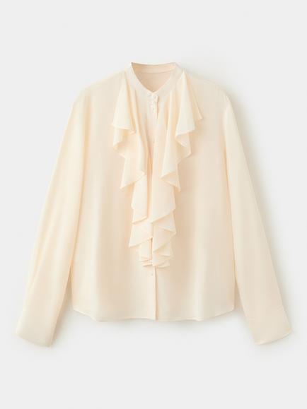 Mango Ruffle Mandarin Collar Blouse, Natural, Natural