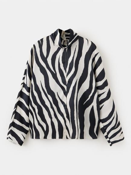 Mango High Neck Animal-Print Statement Blouse, Off White, Off White