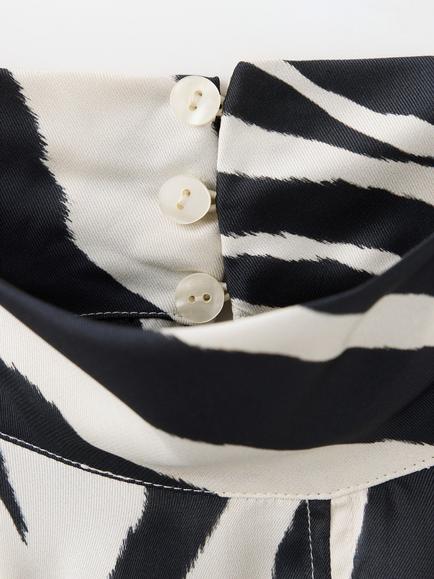 Mango High Neck Animal-Print Statement Blouse, Off White - view 2, Off White