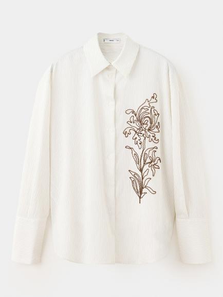 Mango Floral Stripe Long Sleeve Shirt, Off White, Off White