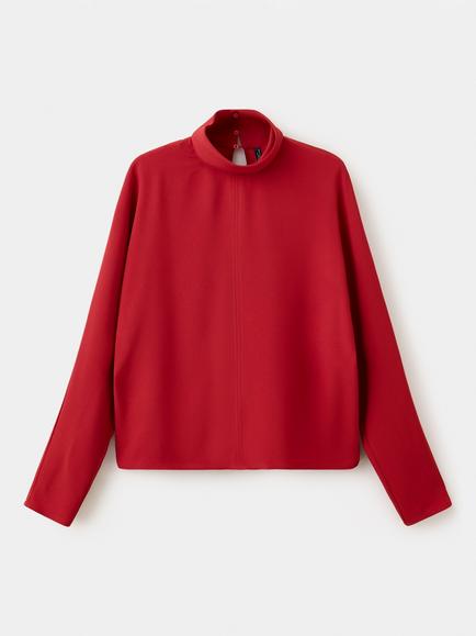 Mango High Neck Blouse, Red, Red