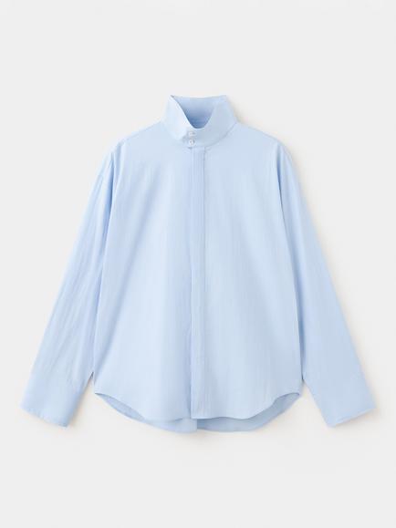 Mango Cotton Rich Funnel Neck Oversized Shirt, Blue, Blue