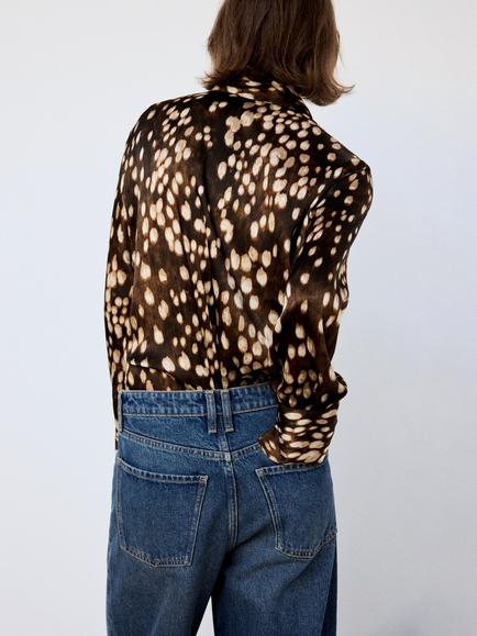 Mango Check Long Sleeve Blouse, Brown - view 2, Brown