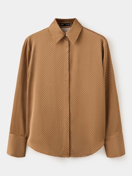 Mango Satin Finish Polka Dot Shirt, Brown, Brown