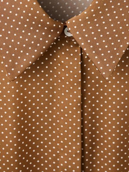 Mango Satin Finish Polka Dot Shirt, Brown - view 2, Brown