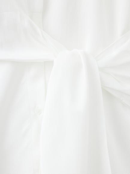Mango Long Sleeve Tie Waist Collared Shirt, Off White - view 2, Off White