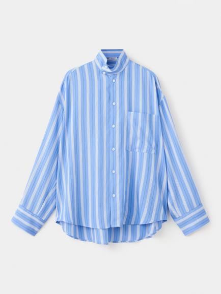 Mango Relaxed Striped Mandarin Collar Shirt, Blue, Blue