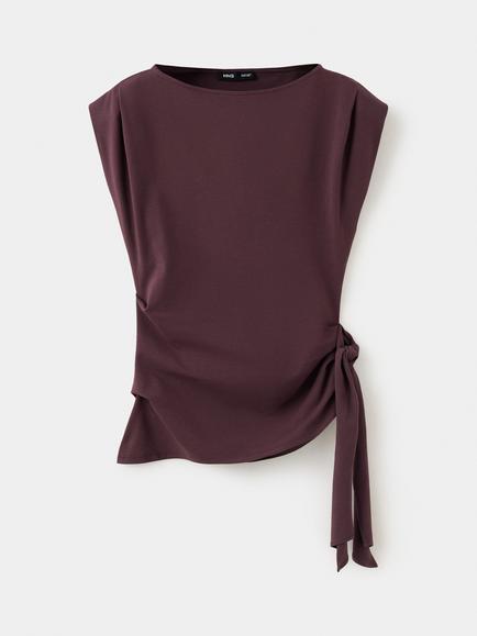 Mango Boat Neck Cap Sleeve Top, Wine
