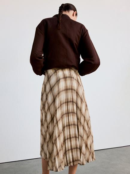 Mango Checked Pleated Midi Skirt, Brown/Multi - view 2, Brown/Multi