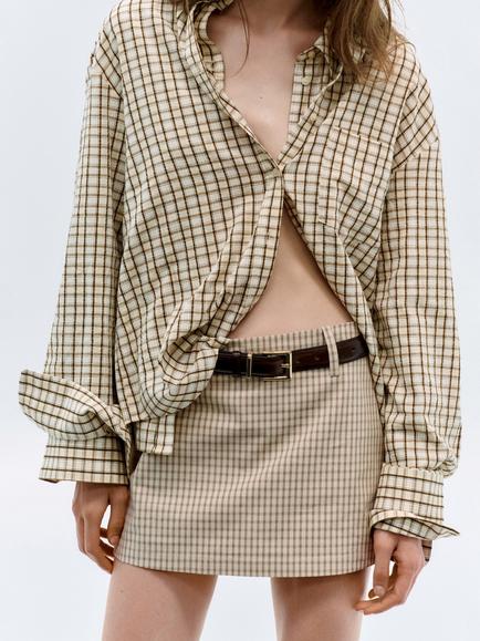 Mango Checked Mid-Rise Mini Skirt, Raw, Raw