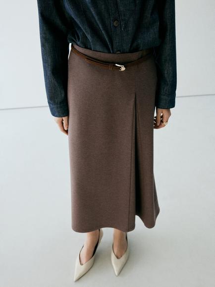 Mango High Waisted Midi Skirt, Brown, Brown