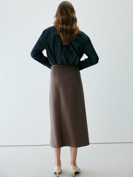 Mango High Waisted Midi Skirt, Brown - view 2, Brown