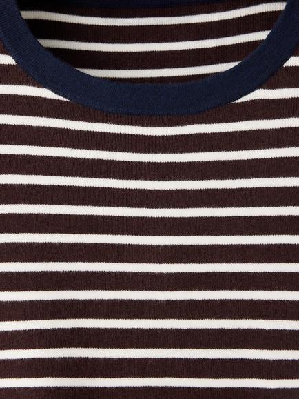 Mango Biboy Stripe Short Sleeve Crew Neck Jumper, Chocolate - view 2, Chocolate