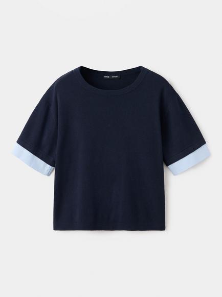 Mango Biboy Shirt Layered Knit Top, Navy, Navy