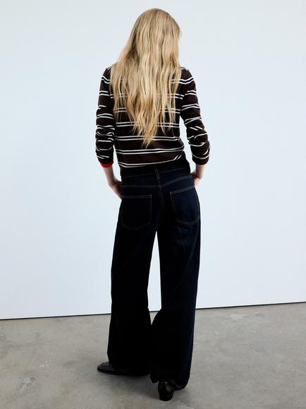 Mango Striped Crew Neck Knit Jumper, Chocolate - view 2, Chocolate