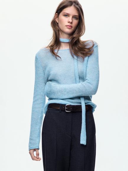 Mango Fine Knit Boat Neck Jumper, Sky Blue, Sky Blue