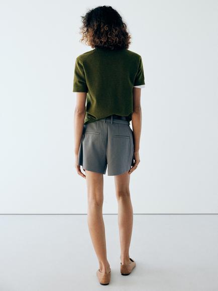 Mango Short Sleeve Crew Neck Knit Jumper, Green - view 2, Green