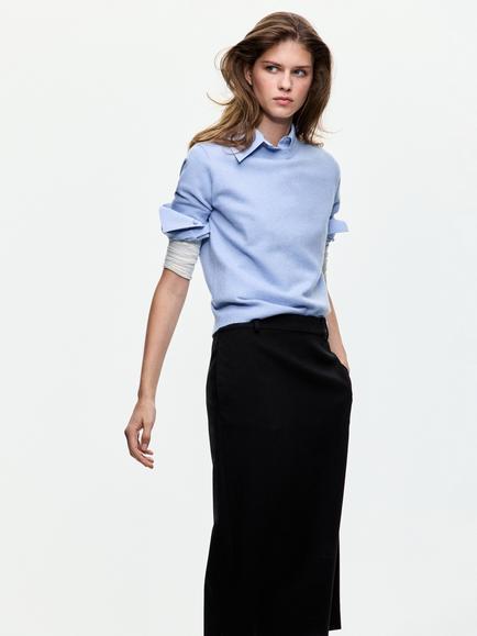 Mango Smooth Knit Short Sleeve Jumper, Sky Blue, Sky Blue