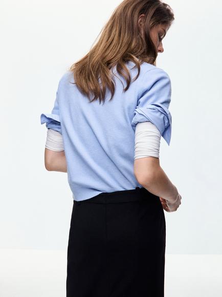 Mango Smooth Knit Short Sleeve Jumper, Sky Blue - view 2, Sky Blue