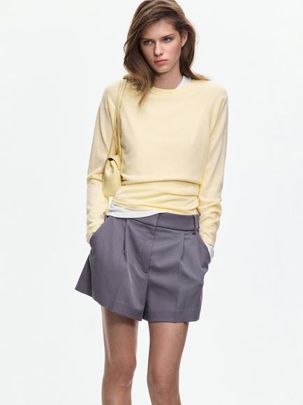 Mango Cross Bow Tie Back Crewneck Knit Jumper, Pastel Yellow, Pastel Yellow