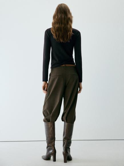 Mango Medium Knit High Neck Jumper, Chocolate - view 2, Chocolate