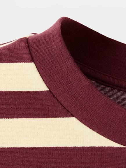 Mango Striped Relaxed Fit Crew T-Shirt, Garnet - view 2, Garnet