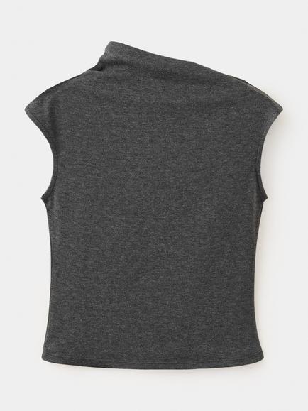 Mango Sleeveless High-Neck Ruched T-Shirt, Dark Grey Melange