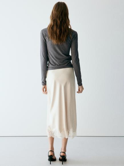 Mango Sculpting V-Neck Long Sleeve Top - view 2, Dark Grey Melange
