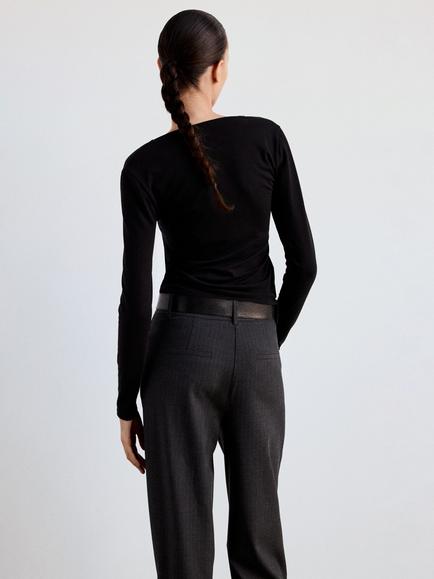 Mango Sculpting V-Neck Long Sleeve Top - view 2, Black