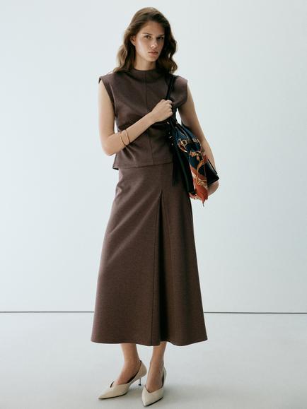 Mango High Neck Sleeveless Top, Brown, Brown