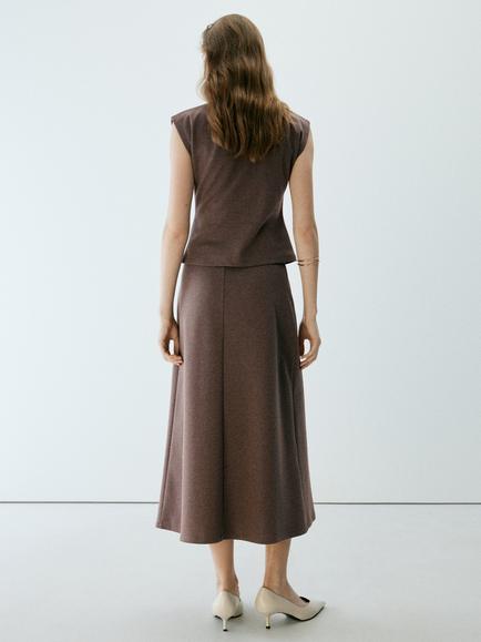 Mango High Neck Sleeveless Top, Brown - view 2, Brown