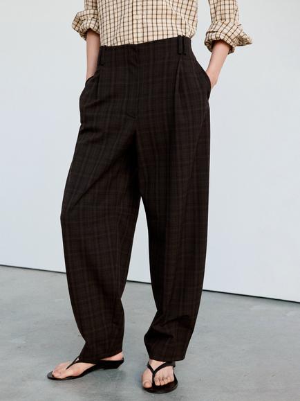 Mango High Waist Balloon Trousers, Brown, Brown
