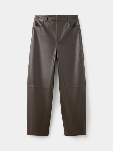 Mango Barrel Faux Leather Trousers, Chocolate, Chocolate