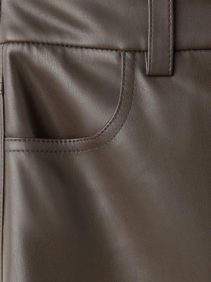 Mango Barrel Faux Leather Trousers, Chocolate - view 2, Chocolate