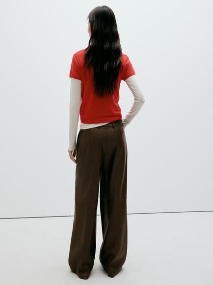 Mango Wide Leg Faux Leather Trousers - view 2, Taupe