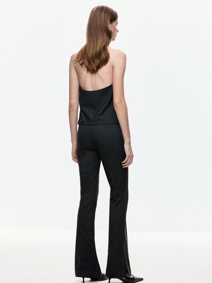 Mango Pinstripe Tailored Flare Trousers, Grey - view 2, Grey