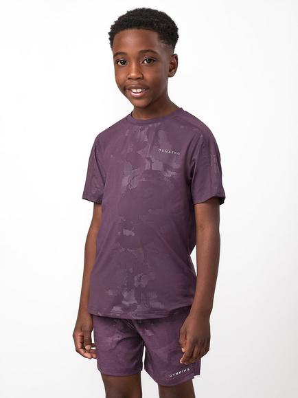Gym King Kids' Debossed Camouflage Print T-Shirt, Dark Plum, Dark Plum