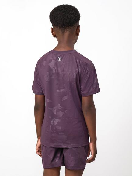 Gym King Kids' Debossed Camouflage Print T-Shirt, Dark Plum - view 2, Dark Plum