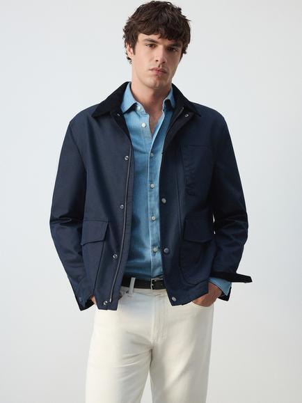 Mango Cotton Rich Mac, Midnight Blue