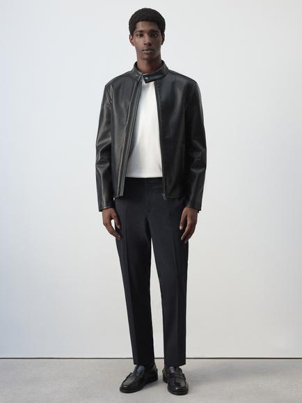 Mango Faux Leather Bomber Jacket, Black, Black