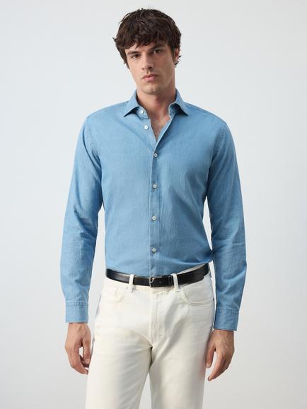 Mango Regular Fit Denim Shirt, Light Blue, Light Blue