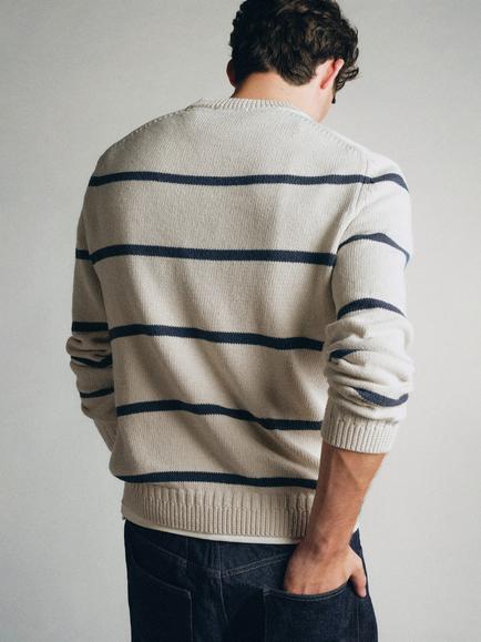 Mango Verai Stripe Cotton Jumper - view 2, Stone