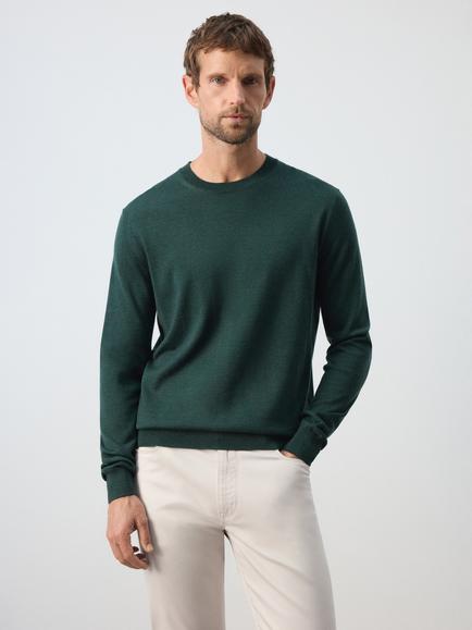 Mango Willy Wool Crew Neck Jumper, Bottle Green, Bottle Green