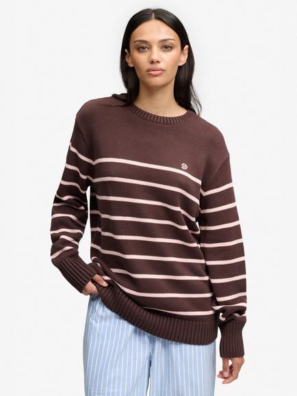 Superdry Oversized Stripe Jumper, Brown/Pale Pink