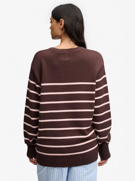 Superdry Oversized Stripe Jumper - view 2, Brown/Pale Pink