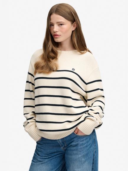 Superdry Oversized Stripe Jumper, Off White/Navy