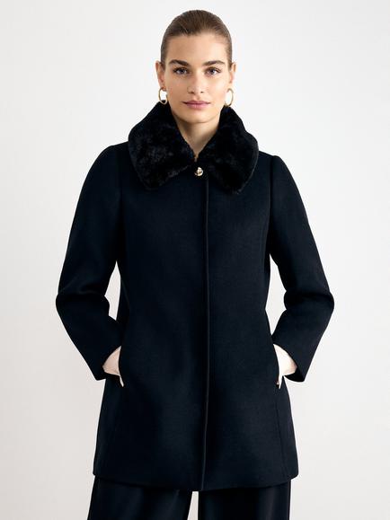 Phase Eight Issy Wool Rich Fur Collar Short Coat, Black, Black
