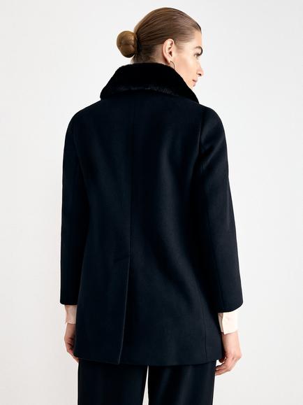 Phase Eight Issy Wool Rich Fur Collar Short Coat, Black - view 2, Black