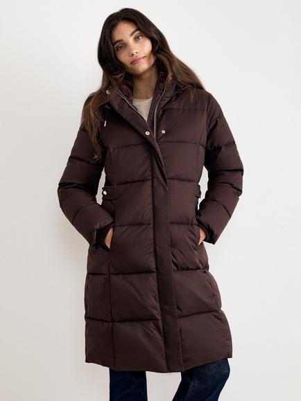 Phase Eight Yasmine Fur Collar Midi Puffer Coat, Brown, Brown