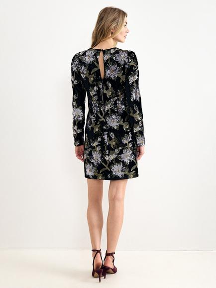 Phase Eight Destiny Long Sleeve Sequin A-Line Mini Dress, Black - view 2, Black